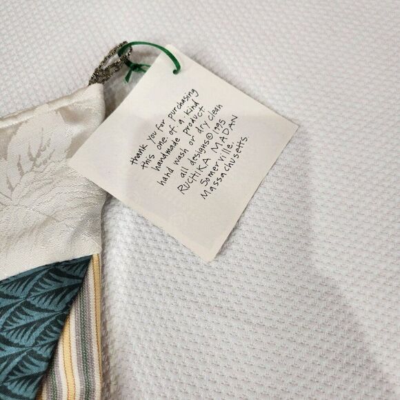 Vintage 90s Victorian Christmas Stocking Gold Green Damask - Picture 4 of 5